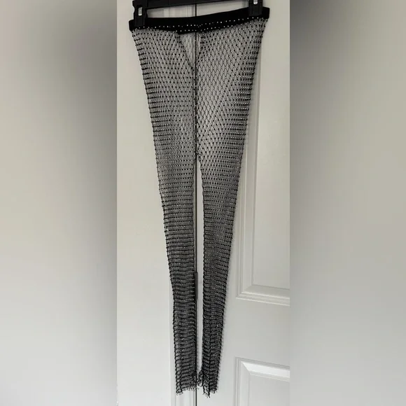 Black Mesh Rhinestone Pants - Picture 4 of 12